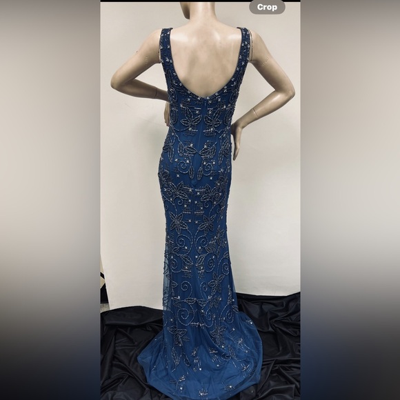 Theia fully beaded sleeveless long Gown with tail - Picture 11 of 13